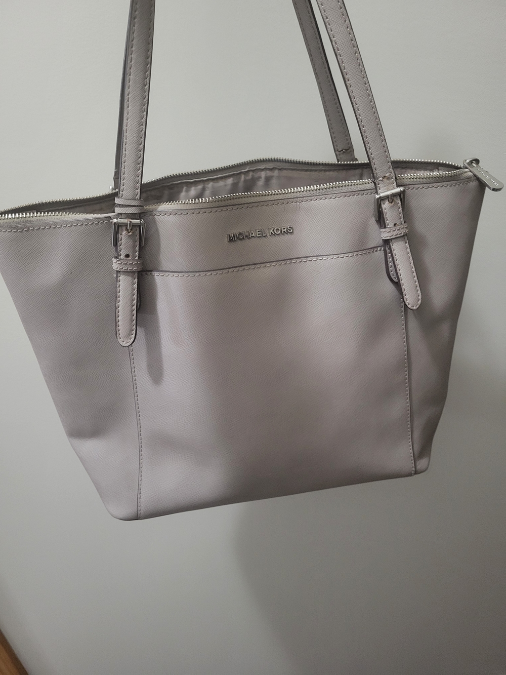 Michael Kors Pale Gray Saffiano Leather Tote Bag